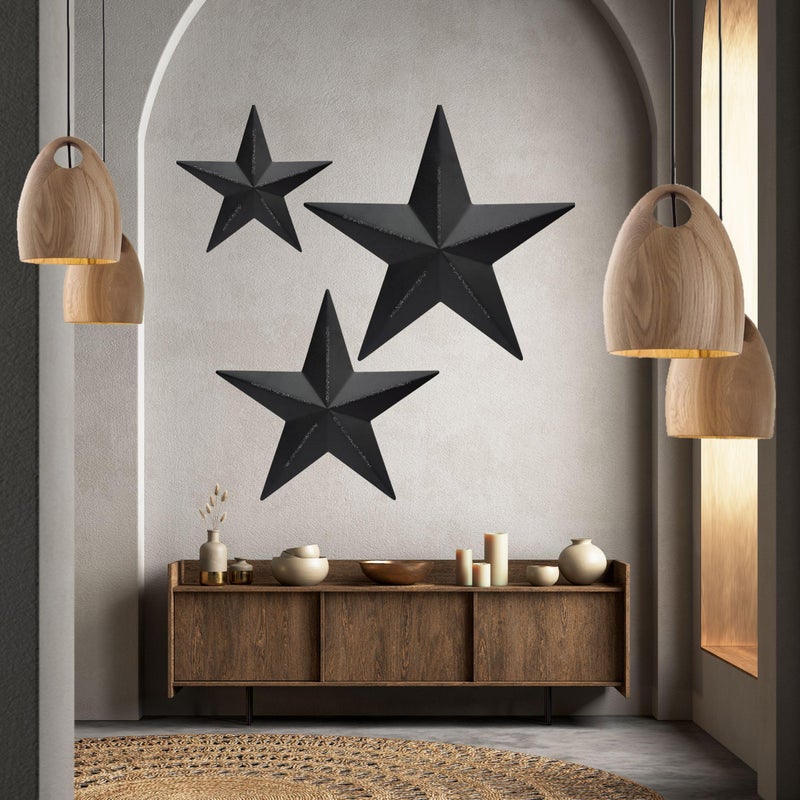 Bellaa 22052 Western Star Metal Wall Art Texas Barn 3D Sculpture Vintage Retro Rustic Farmhouse Cottage Yard Lodge Boho Design Living Room Home Decor Set 3 Celtic Outdoor Patio Garden Ornaments - Image 1